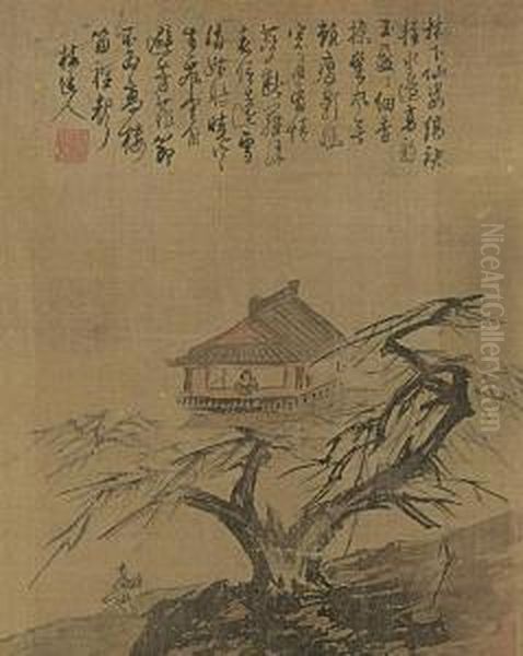 Gentlemen In A Pavilion With Plum Blossom Tree - view 1