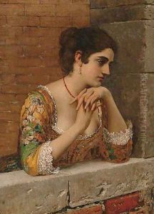 Venetian Beauty on Balcony by Eugene de Blaas