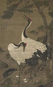 Two Cranes In The Tree Shade by Zhou Zhimian