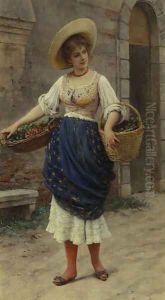 Young Beauty with Fruit Basket 1900 by Eugene de Blaas