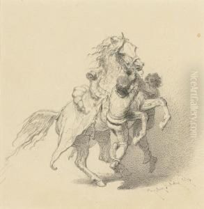 A Horse Rearing by Mihaly von Zichy