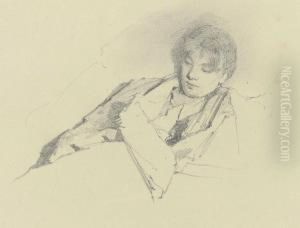 A Girl Reading by Mihaly von Zichy