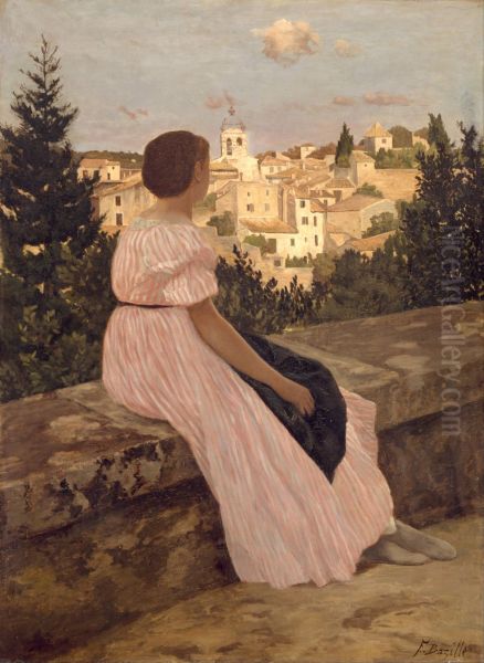 The Pink Dress (View of Castelnau-le-Lez, H&eacute;rault) 1864 by Frederic Bazille