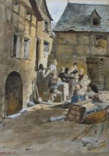 Children Gathered Around An Old Woman In A Courtyard - view 1