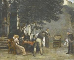 Vornehme Gesellschaft Beim Spiel In Einem Garten. by Ziegler, Christophe Francois De