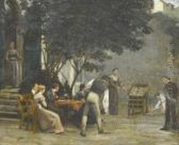 Vornehme Gesellschaft Beim Spiel Im Garten. - view 1