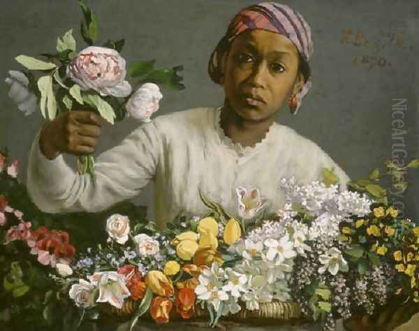 Young Woman with Peonies by Frederic Bazille