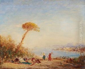 Vue De Scutari, Personnages Sur La Rive Asiatique Du Bosphore by Felix Ziem