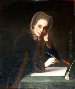 Portait Of A Lady At Desk Writing Aletter