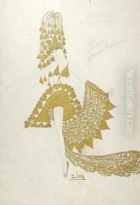 A Watercolour Costume Design For "les Coeurs En Or"