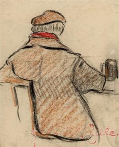 Mann Von Hinten Mit Bierglas by Heinrich Zille