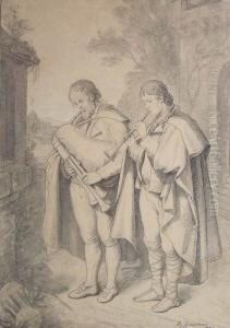 Zwei Pifferari In Rom, Im Hintergrund Die Kuppel Von St. Peter