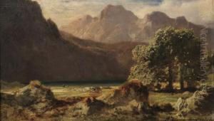 Mountain View By A Lake by August Albert Zimmermann