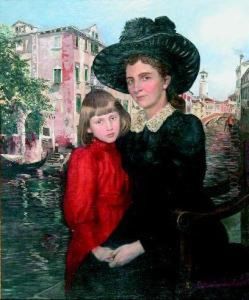 Madre E figlia Ritratte Su Sfondo Veneziano by Alfred Zimmermann