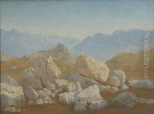 Gebirgslandschaft, Mit Felsen Im Vordergrund by August Richard Zimmermann