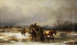 Fahrendes Volk In Winterlandschaft by August Richard Zimmermann