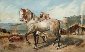 "araber Mit Schimmel" Vor Zeltlager In Kustenlandschaft by Carl Friedrich Zimmermann