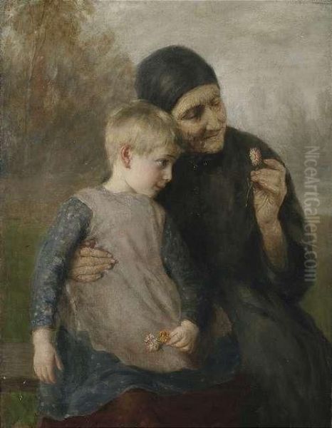 Peasant Woman With Granddaughter In Front Of A Landscape - view 1