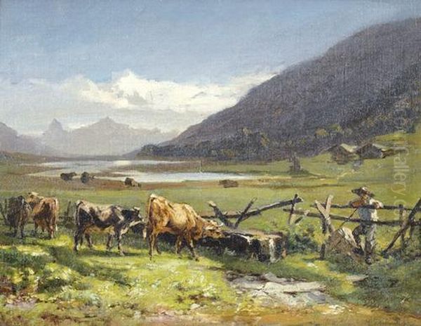 Alplandschaft Mit Kuhen Und Hirten - view 1