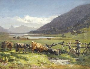Alplandschaft Mit Kuhen Und Hirten