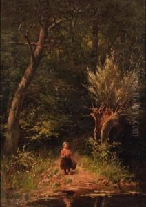 Little Girl At A Forest Moor by Johann Georg Gerstenhauer Zimmerman