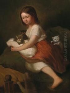 Daughter Helene With Cats by Julius Zimmermann