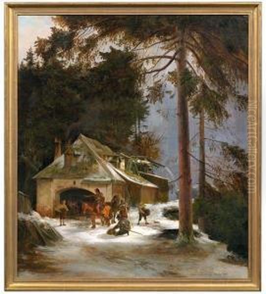 Rastende Reiter Im Winterwald - view 1