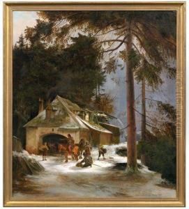 Rastende Reiter Im Winterwald