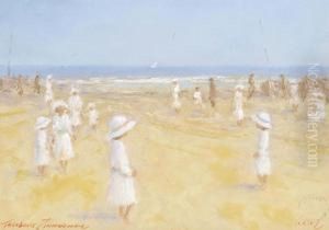 A Day On The Beach With The Family, Portelet Bay, Jersey by Theodor Franz Zimmermann