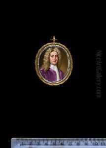 A Gentleman, Wearing Purple Coat And Tied White Cravat, With Full-bottomed Wig. by Christian Friedrich Zincke