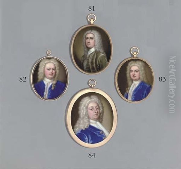 A Young Gentleman, In Blue Velvet Coat And Lace Cravat, Long Powdered Wig Knotted Over His Left Shoulder - view 1