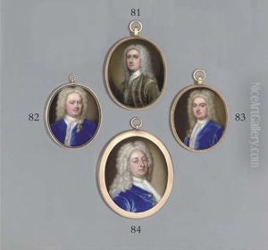 A Young Gentleman, In Blue Velvet Coat And Lace Cravat, Long Powdered Wig Knotted Over His Left Shoulder