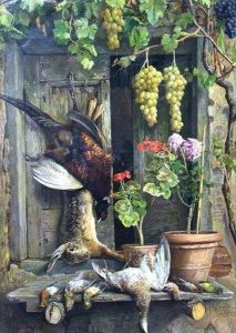 Still Life With Dead Game Mounted In A Window by Aurelio Zingoni