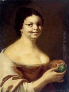 Ritratto Di Giovane Donna Che Regge In Mano Un Fico
