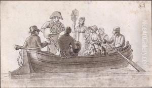 Barque Avec Personnages Et Musicien by Benjamin Zix
