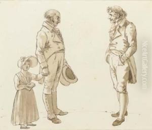 Un Homme Tenant Sa Fille Par La Main Saluant Dominique-vivant Denonavec Des Etudes Subsidiaires De L'homme En Train Des'incliner by Benjamin Zix
