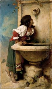 Roman Girl at a Fountain by Leon Bonnat