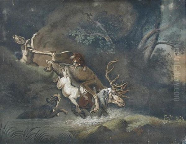 Worked With A Stag Hunting Scene - view 1