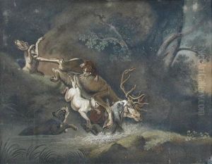 Worked With A Stag Hunting Scene by Benjamin Zobel