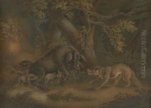 A Wild Boar And Fox by Benjamin Zobel