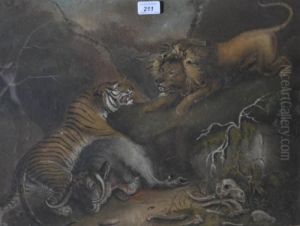 Lion And Tiger Fighting by Benjamin Zobel
