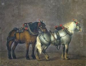 Two Horses In A Stable Interior