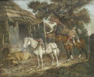 Working Horses Outside A Pigsty