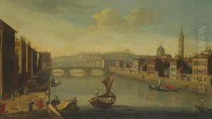 Florence, A View Of The Arno Towards The Bridge Of Santa Trinita by Giuseppe Zocchi
