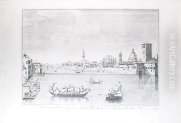 Florence, Gondoles Sur L'arno - view 1