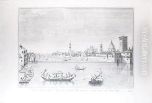 Florence, Gondoles Sur L'arno by Giuseppe Zocchi