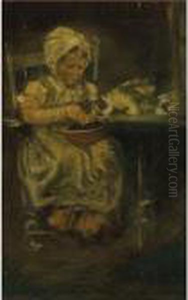 Feeding Her Cat - view 1