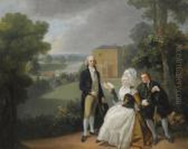 Portrait Of The Sayer Family With A View Of Bridge House, Richmond And The Shakespeare Temple Beyond - view 1