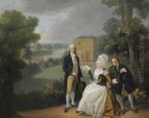 Portrait Of The Sayer Family With A View Of Bridge House, Richmond And The Shakespeare Temple Beyond by Johann Zoffany