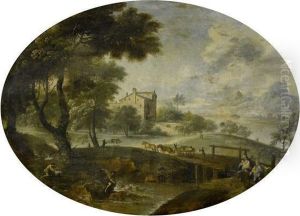 The Flight Into Egypt In A Broad And Busy Landscape by Giuseppe Zola